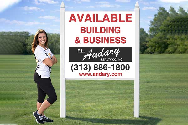 4x4 apartment leasing sign mounted outdoors with standard PVC post kit