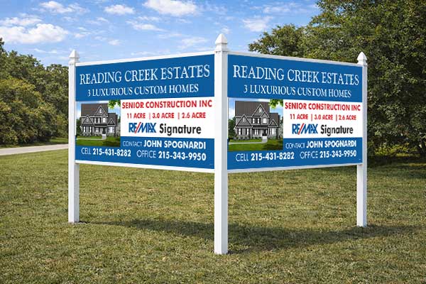 4x8 apartment leasing sign mounted with Arrow Post Kit for two-panel V-shaped display