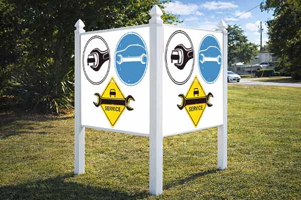 4x4 auction sign with arrow post kit installed outdoors