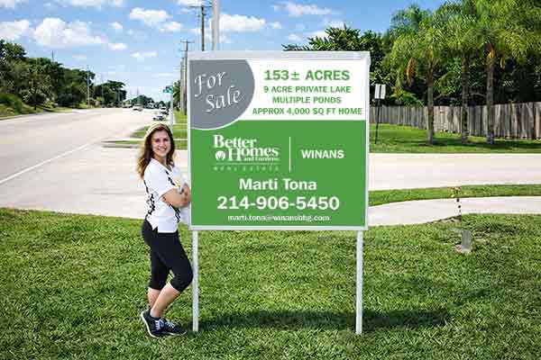 4x4 Better Homes and Gardens style sign with metal post kit installed outdoors