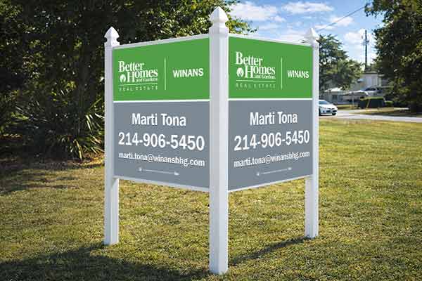 4x4 Better Homes and Gardens style sign mounted with Arrow Post Kit for corner visibility