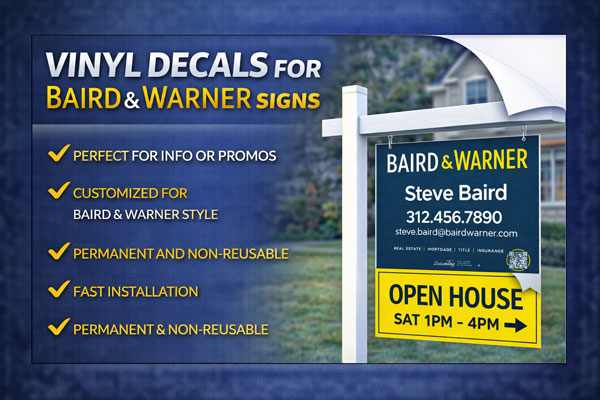 vinyl sign overlays used to update dates, times, and contact details