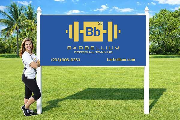 4x8 company sign mounted outdoors