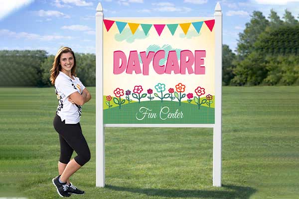 4x4 daycare sign mounted outdoors