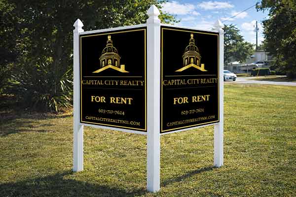 4x4 for rent sign with arrow post kit installed outdoors