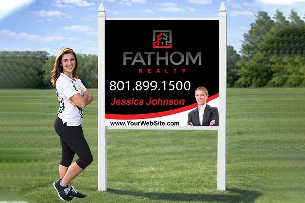 4x4 Fathom Realty sign mounted with PVC post kit