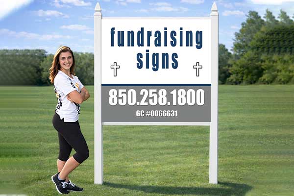 4x4 fundraising sign mounted outdoors
