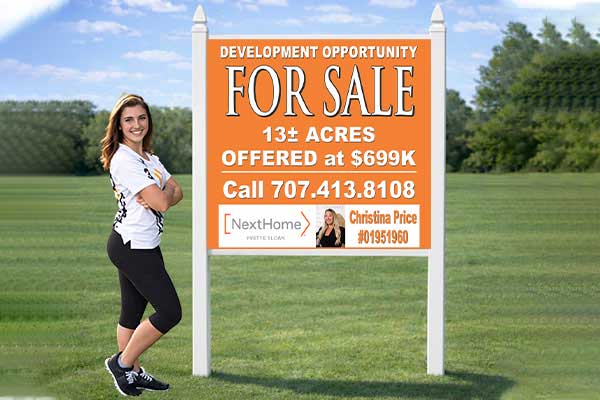 4x4 NextHome sign mounted with PVC post kit