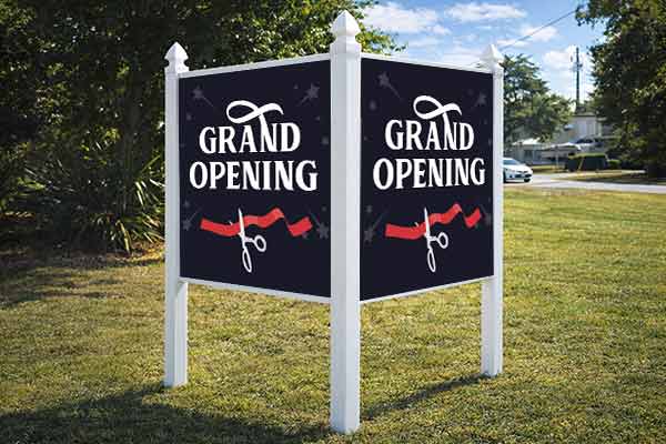 4x4 grand opening sign mounted outdoors
