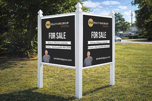 4x4 Realty ONE Group sign mounted with PVC post kit