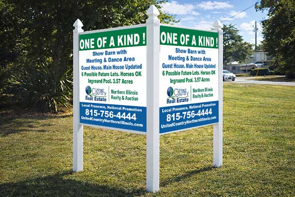 4x4 United Country sign mounted with PVC post kit