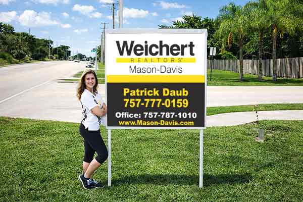 4x4 Weichert Realtors sign with metal post kit installed outdoors
